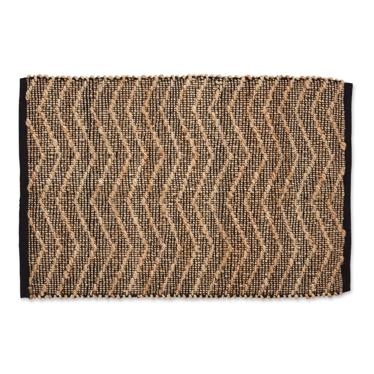 Contemporary Home Living 2' x 3' Jet Black with Natural Jute Chevron Hand-Loomed Rug